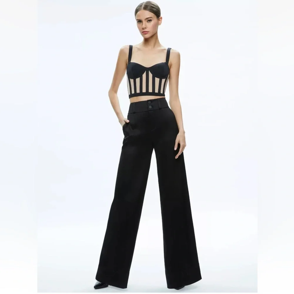 Alice + Olivia Helene Striped Bustier Top in Black/Almond - Picture 5 of 9